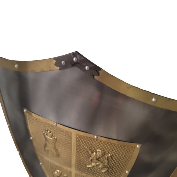 welded metal knights shield crests gold and metallic silver rivets wall decor - Picture 3 of 7